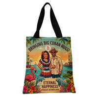 Cuban Vintage Tote Bag | Retro Miami Tropical Sunset Art with Palm Trees & Flamingo | Premium Twill Structured Tote | Gift for Travel Lovers