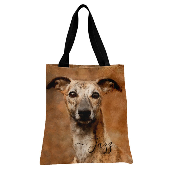 Greyhound Dog Tote Bag | Brindle Greyhound Watercolor Portrait Art | Premium Composite Twill Fabric | Gift for Greyhound Love