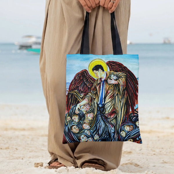 Guardian Angel Tote Bag | Renaissance-Style Haloed Angel Protecting Souls Painting | Premium Composite Twill Fabric | Gift fo