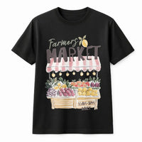 Farmers Market Graphic T-Shirt | Watercolor Fruit Stall Design | Soft Breathable Cotton | Cottagecore Summer Aesthetic Gift