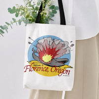Florence Oregon Exploding Whale Tote Bag | Retro Cartoon Whale Explosion Comic Art | Premium Twill Diamond-Grid Texture | Funny Oregon Coast Souvenir Gift