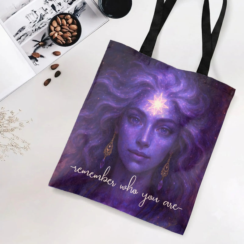 Cosmic Goddess Tote Bag | Celestial Third Eye Woman with Inspirational Quote Art | Premium Twill Fabric | Gift for Spiritual Seeker