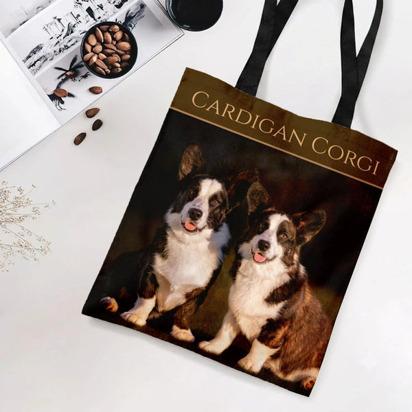 Cardigan Corgi Tote Bag | Realistic Dog Portrait Art | Premium Twill Diamond-Grid Fabric | Gift for Dog Lovers