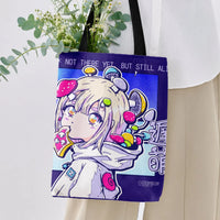 Anime Girl Tote Bag | Colorful Mushroom Psychedelic Art Design | Premium Composite Twill Fabric | Gift for Anime Fans