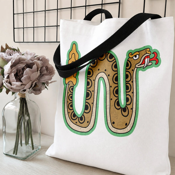 Rattlesnake Tote Bag | Vintage Cartoon Snake Illustration with Distressed Texture | Premium Twill Diamond-Grid Fabric | Gift 
