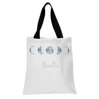 Moon Phases Personalized Tote Bag | Blue Marble Celestial Lunar Art | Premium Twill Diamond-Grid Texture | Aesthetic Gift for Moon Lover