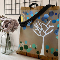 Abstract Tree Tote Bag | White Tree with Blue Bubbles Art | Premium Twill Diamond-Grid Fabric | Gift for Nature Lovers