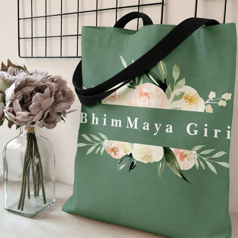 Watercolor Peony Floral Tote Bag | Soft Blush Rose Bouquet on Sage Green | Premium Twill Diamond-Grid Texture | Aesthetic Gift for Her