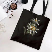 Edelweiss Flower Tote Bag | Bold Outline Alpine Wildflower Illustration | Premium Diamond-Grid Twill Fabric | Botanical Gift for Nature Lovers