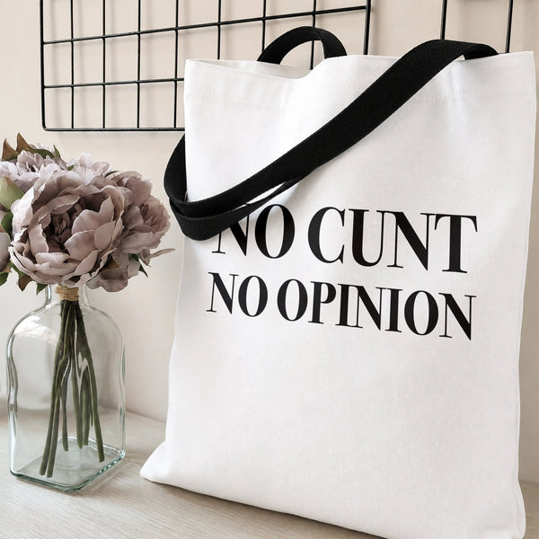 No Cunt No Opinion Tote Bag | Bold Feminist Typography Statement Print | Premium Twill Diamond-Grid Fabric | Funny Pro-Choice