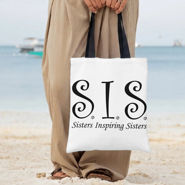 Sisters Inspiring Sisters Tote Bag | SIS Empowering Typography Art | Premium Composite Twill Fabric | Inspirational Gift for 