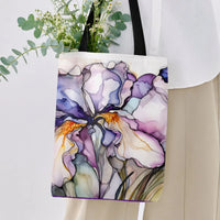 Iris Flower Tote Bag | Alcohol Ink Watercolor Botanical Art | Premium Twill Diamond-Grid Texture | Aesthetic Gift for Flower Lovers