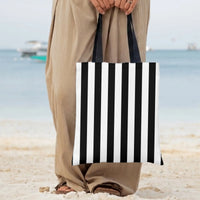 Black and White Vertical Stripe Tote Bag | Bold Minimalist Stripes Pattern | Premium Twill Fabric Tote | Aesthetic Gift for Her