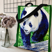 Panda Tote Bag | Watercolor Giant Panda in Bamboo Forest Art | Premium Twill Diamond-Grid Texture | Gift for Panda Lover and Wildlife Enthusiast