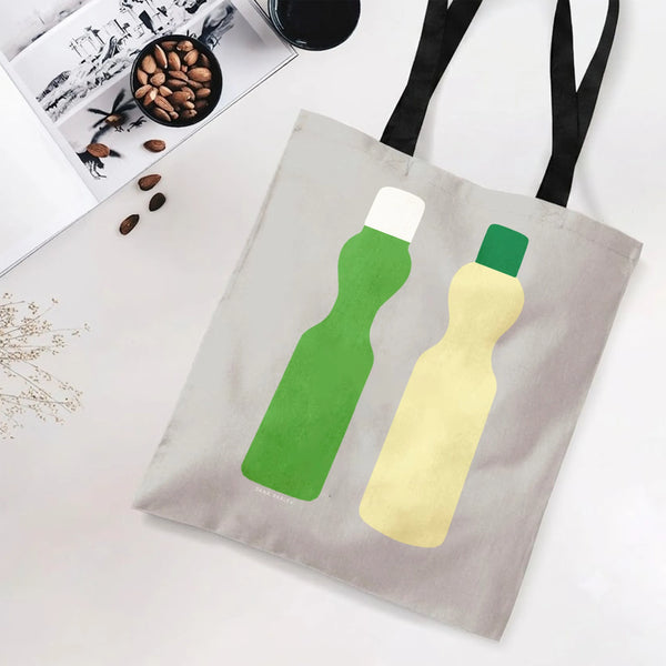 Oil & Vinegar Bottles Tote Bag | Minimalist Kitchen Bottle Illustration Art | Premium Twill Diamond-Grid Texture | Gift for F