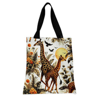 Giraffe Tote Bag | African Safari Botanical Sunset Illustration | Premium Twill Diamond-Grid Texture | Gift for Wildlife Animal Lover