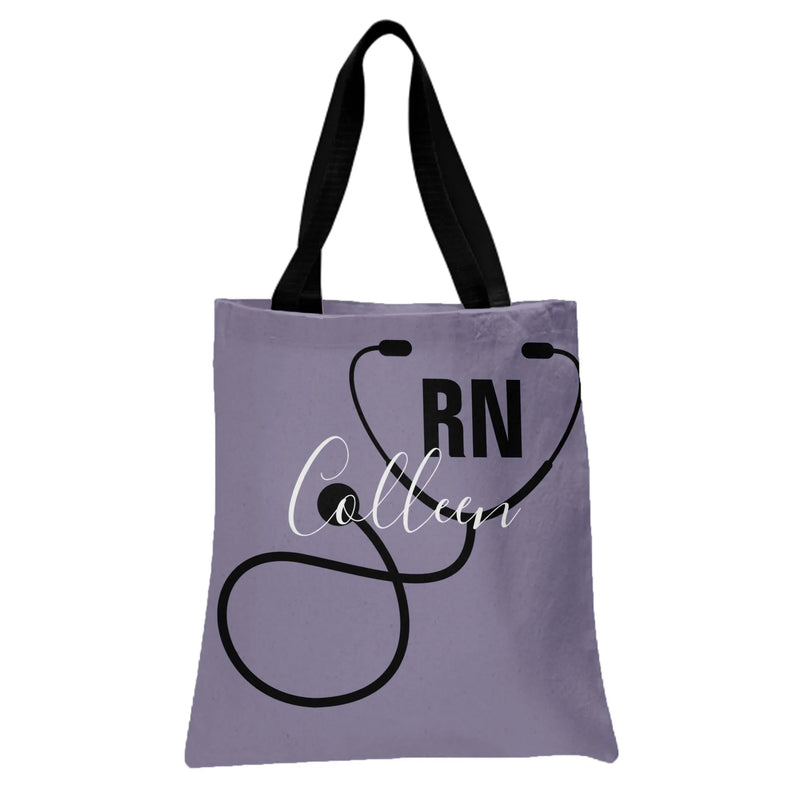 Registered Nurse Personalized Tote Bag | RN Stethoscope Custom Name Script Design | Premium Twill Diamond-Grid Texture | Unique Gift for Nurses
