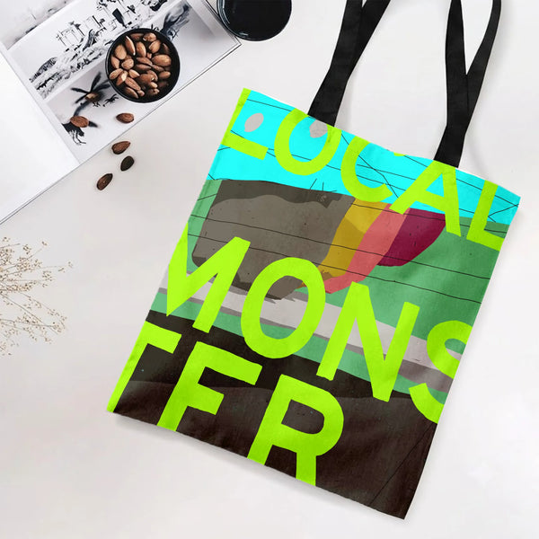 Local Monster Tote Bag | Bold Neon Typography Mixed Media Collage Art | Premium Composite Twill Fabric | Trendy Urban Style G