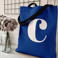 Letter C Monogram Tote Bag | Bold Serif Initial Typography on Royal Blue | Premium Composite Twill Fabric | Personalized Gift for Her