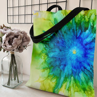 Blue Flower Tote Bag | Vibrant Alcohol Ink Watercolor Floral Art | Premium Twill Fabric | Aesthetic Gift for Her