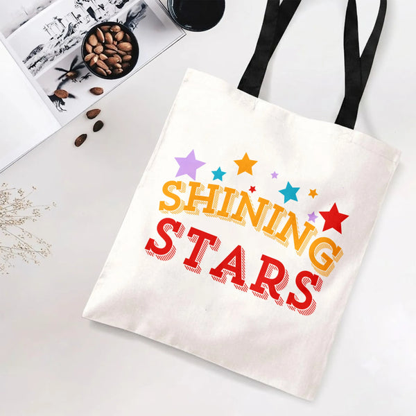 Shining Stars Tote Bag | Colorful Retro Star Typography Art | Premium Twill Diamond-Grid Texture | Uplifting Motivational Gif