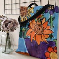 Sunflower Tote Bag | Whimsical Folk Art Watercolor Flower Garden Painting | Premium Twill Fabric Tote | Aesthetic Gift for Flower Lover