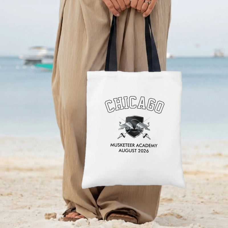 Chicago Musketeer Academy Tote Bag | Vintage Athletic Crest Design | Premium Twill Shopping Bag | Gift for Chicago Locals and Alumni