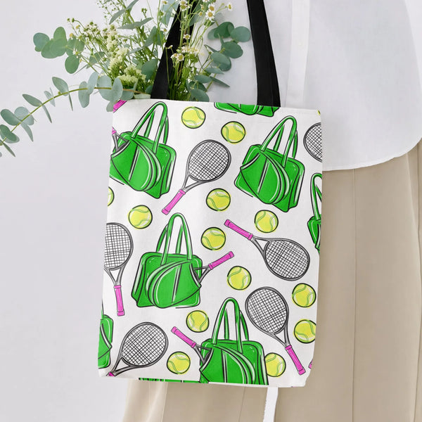 Tennis Tote Bag | Cute Rackets Balls and Duffel Bag Pattern | Premium Twill Diamond-Grid Fabric | Gift for Tennis Player