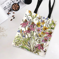 Wildflower Tote Bag | Watercolor Ink Sketch Coneflower & Black-Eyed Susan Bouquet | Premium Twill Fabric | Aesthetic Gift for Flower Lover