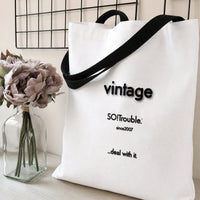 Vintage Tote Bag | Funny Retro Typography Quote Design | Premium Diamond-Grid Twill Fabric | Gift for Millennials and Gen Z