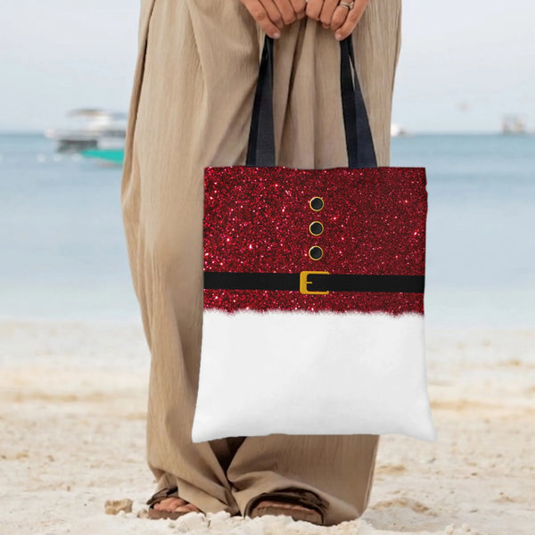 Santa Suit Tote Bag | Sparkly Red Glitter Christmas Costume Design | Premium Twill Diamond-Grid Fabric | Festive Holiday Gift