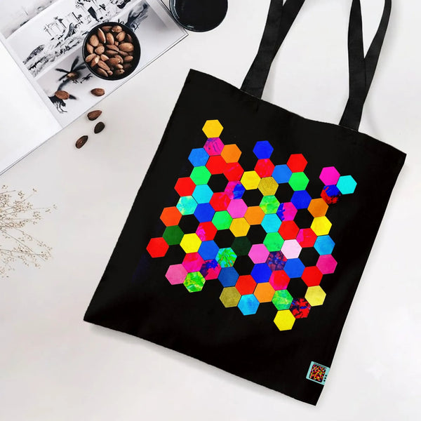 Colorful Hexagon Tote Bag | Vibrant Geometric Pattern Design | Premium Twill Fabric | Gift for Art Lovers
