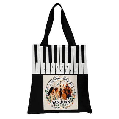 Piano Keys Hispanic Community Tote Bag | Personalized Church Fiesta Illustration Art | Premium Twill Diamond-Grid Fabric | Gift for Catholic Faith Community Members