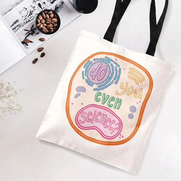 Do You Even Science Tote Bag | Funny Biology Cell Diagram Illustration | Premium Twill Diamond-Grid Texture | Gift for Scienc