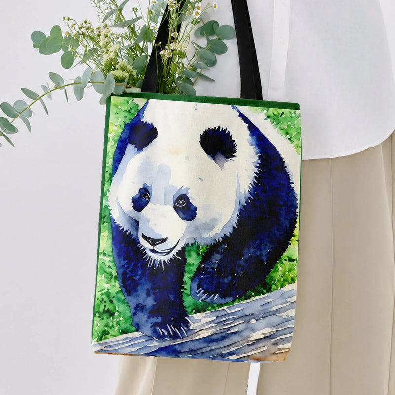 Panda Tote Bag | Watercolor Giant Panda in Bamboo Forest Art | Premium Twill Diamond-Grid Texture | Gift for Panda Lover and Wildlife Enthusiast