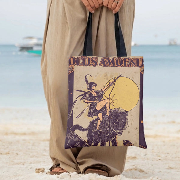 Warrior Riding Lion Tote Bag | Locus Amoenus Vintage Fantasy Art Nouveau Illustration | Premium Twill Fabric | Gift for Mytho