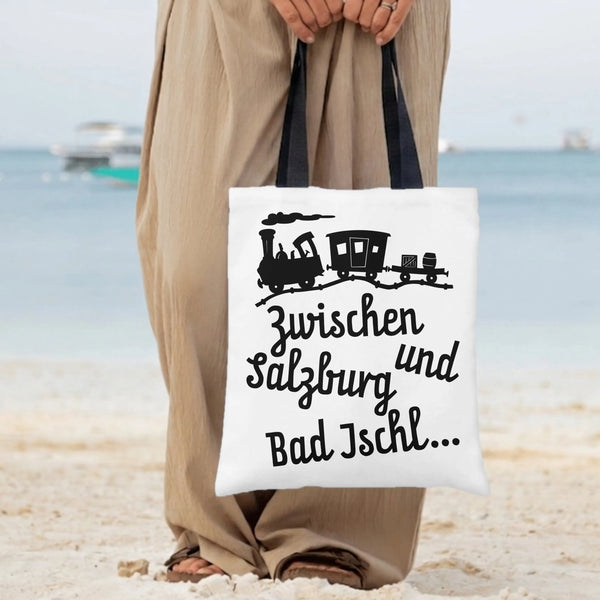 Salzburg Bad Ischl Vintage Train Tote Bag | Austrian Railway Script Art Design | Premium Twill Diamond-Grid Texture | Gift fo