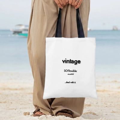 Vintage Tote Bag | Funny Retro Typography Quote Design | Premium Diamond-Grid Twill Fabric | Gift for Millennials and Gen Z
