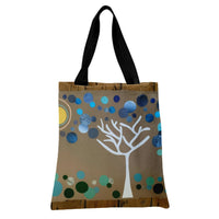Abstract Tree Tote Bag | White Tree with Blue Bubbles Art | Premium Twill Diamond-Grid Fabric | Gift for Nature Lovers