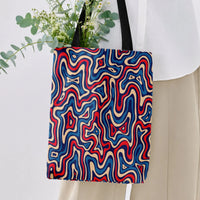 Retro Swirl Tote Bag | Red White Blue Psychedelic Wavy Pattern | Premium Twill Fabric with Diamond-Grid Texture | Trendy Aesthetic Gift for Her