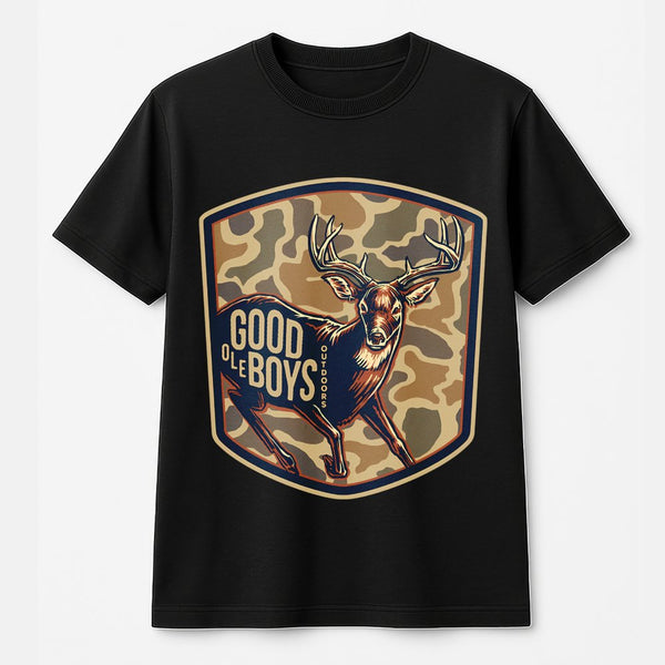 Good Ole Boys Outdoors T-Shirt, Buck Deer Camo Graphic T-Shirt, Country Lifestyle Apparel, Rustic Nature Design T-Shirt