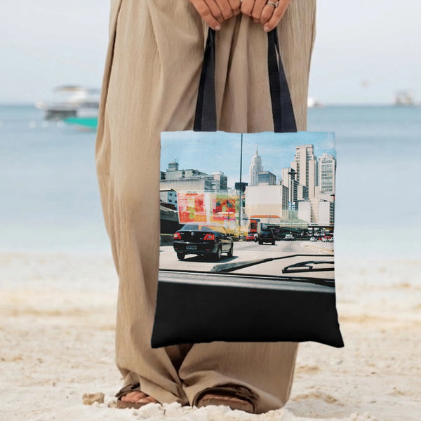 Urban Street Photography Tote Bag | São Paulo City Skyline Dashboard View Art | Premium Composite Twill Fabric | Gift for Tra
