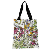 Wildflower Tote Bag | Watercolor Ink Sketch Coneflower & Black-Eyed Susan Bouquet | Premium Twill Fabric | Aesthetic Gift for Flower Lover