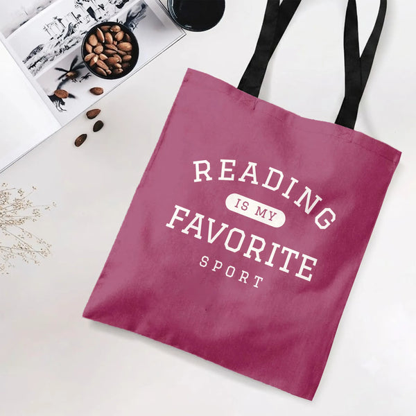 Reading Is My Favorite Sport Tote Bag | Funny Varsity Typography Book Lover Design | Premium Twill Fabric | Gift for Book Lov