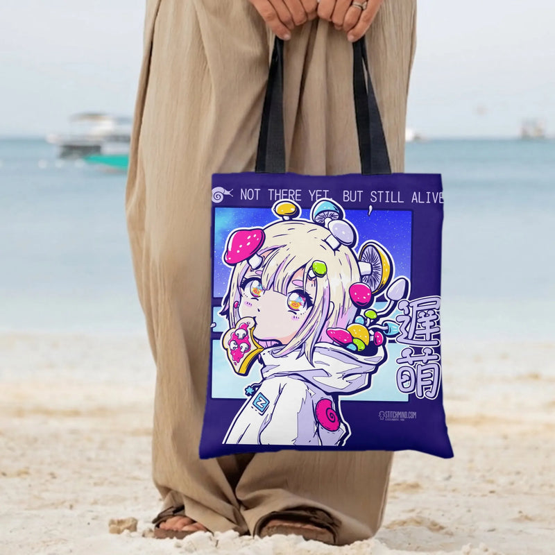 Anime Girl Tote Bag | Colorful Mushroom Psychedelic Art Design | Premium Composite Twill Fabric | Gift for Anime Fans