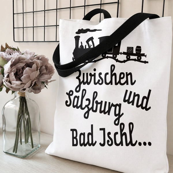 Salzburg Bad Ischl Vintage Train Tote Bag | Austrian Railway Script Art Design | Premium Twill Diamond-Grid Texture | Gift fo
