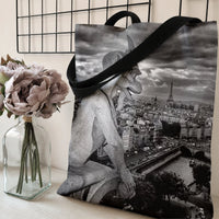 Paris Gargoyle Tote Bag | Notre Dame Chimera Black and White Photography Art | Premium Composite Twill Fabric | Gift for Paris Travel Lover