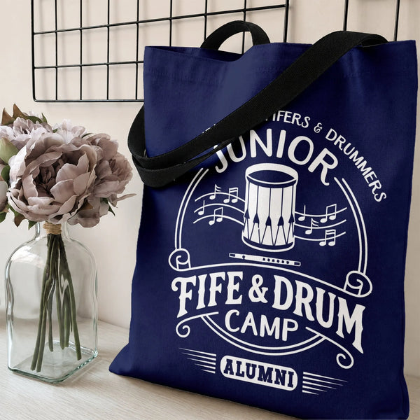 Fife and Drum Tote Bag | Junior Company Alumni Vintage Badge Design | Premium Twill with Diamond-Grid Texture | Gift for Musi