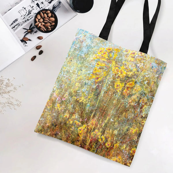 Sunflower Tote Bag | Impressionist Oil Painting Meadow Field Art | Premium Diamond-Grid Twill Fabric | Aesthetic Gift for Art