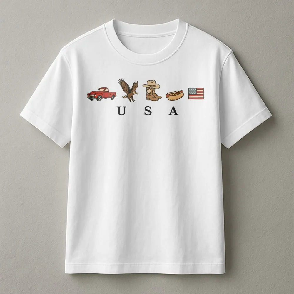 Patriotic USA T-Shirt | Retro American Icons Graphic Sweatshirt | Soft Cotton Blend | 4th of July Independence Day Gift